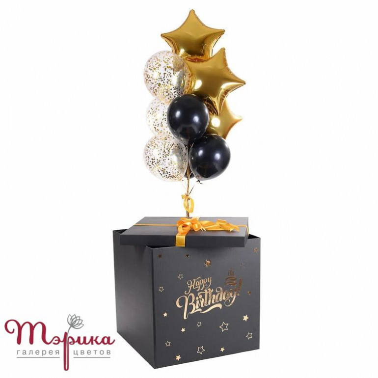 Коробка сюрприз з гелієвим фонтаном куль Happy birthday №2