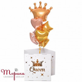 Коробка сюрприз з гелієвим фонтаном куль Queen