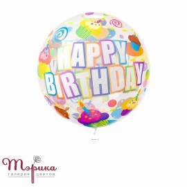Скляна сфера баблс з малюнком Кексики "Happy Birthday!"