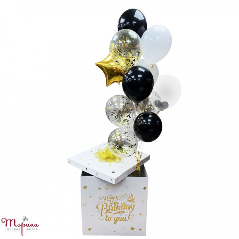 Коробка сюрприз з гелієвим фонтаном куль Happy birthday №3