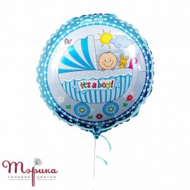 Блакитна повітряна кулька з дитиною в колясці